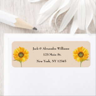 Watercolor Elegant Sunflower Boho Autumn Beige Label