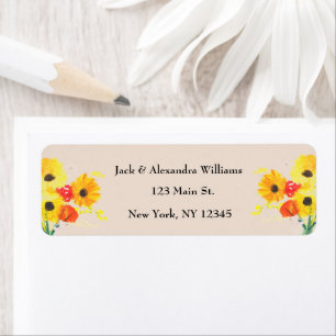 Watercolor Elegant Sunflower Boho Champagne Beige Label