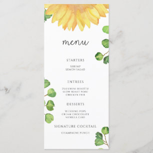 Watercolor elegant sunflower minimalist menu