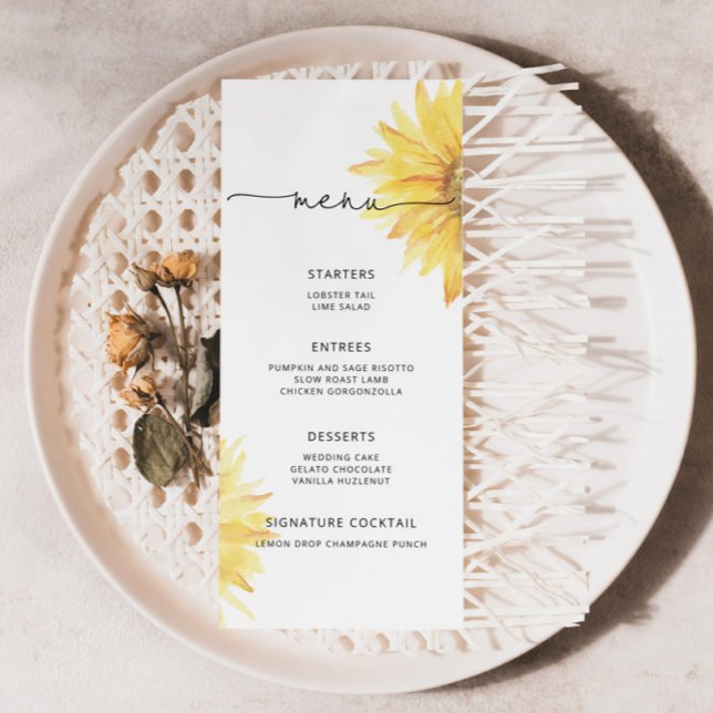 Watercolor elegant sunflower minimalist menu (Creator Uploaded)