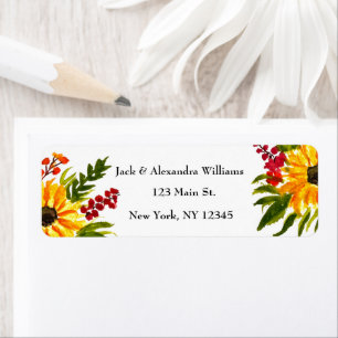 Watercolor Elegant Sunflower Rustic Fall Simple Label