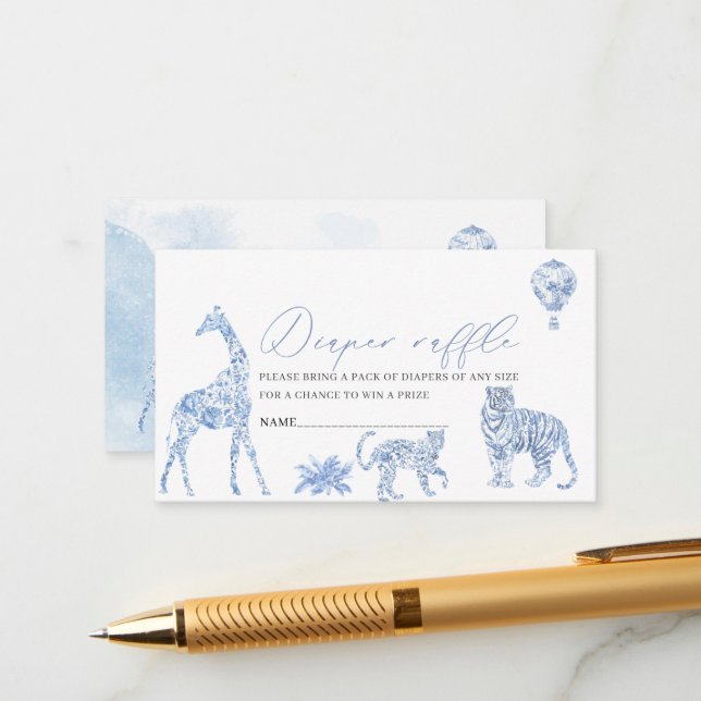  Watercolor elegant toile safari chinoiserie baby  Enclosure Card (Front/Back In Situ)
