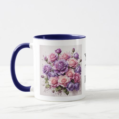 Watercolor Elegant Violet Purple Roses Flower Mug