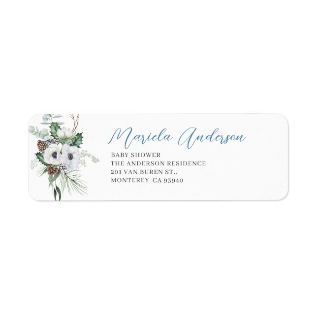 Watercolor Elegant Winter Anemones flowers baby sh Label (Front)