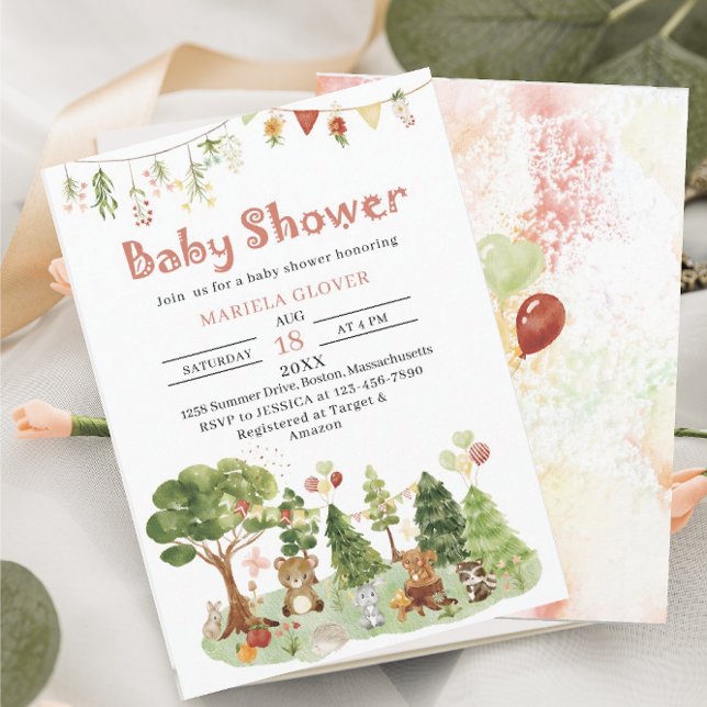 Watercolor Elegant Woodland Party Baby Shower Invitation (Creator Uploaded)