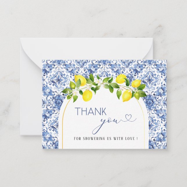 Watercolor ElegantCitrus Lemon baby shower thank y Note Card (Front)