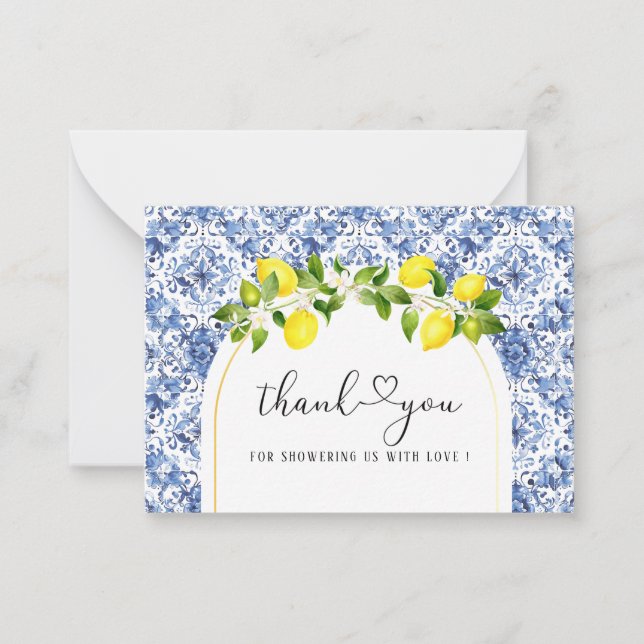 Watercolor ElegantCitrus Lemon baby shower thank y Note Card (Front)