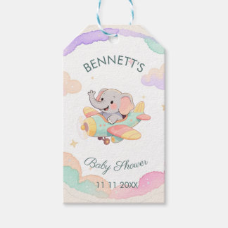 Watercolor Elephant Airplane Baby Shower Gift Tag