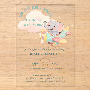 Watercolor Elephant Airplane Boy Invitation