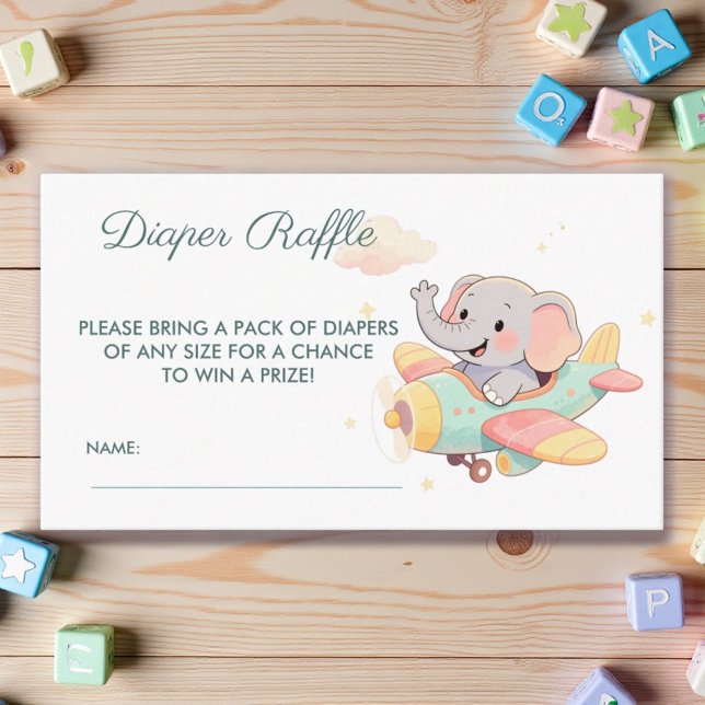 Watercolor Elephant Airplane Diaper Raffle Card (Creator Uploaded)