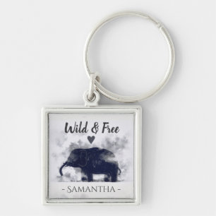 Watercolor Elephant Art Wild and Free Personalised Keychain