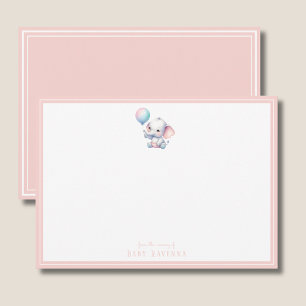 Watercolor Elephant Baby Balloon Shower Note Card