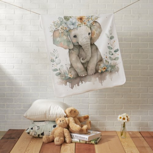 Watercolor Elephant Baby Girl Name Polka Dot  Baby Blanket