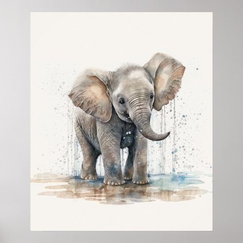Watercolor Elephant Baby Nursery Jungle Safari   Poster