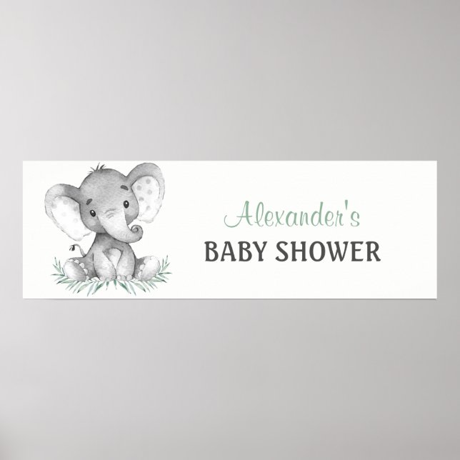 Watercolor Elephant Baby Shower Banner Poster (Front)
