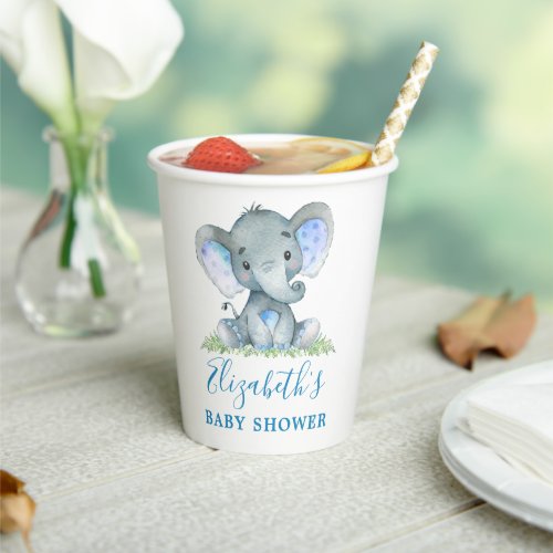 Watercolor Elephant Baby Shower Blue  Paper Cups