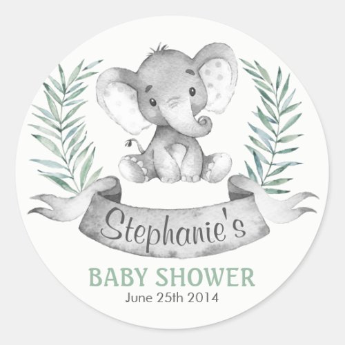 Watercolor Elephant Baby Shower Classic Round Sticker