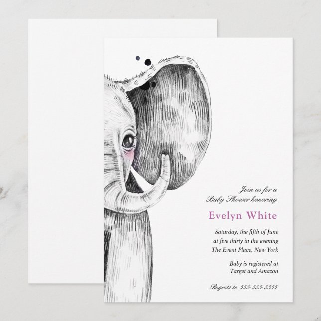 Watercolor Elephant | Baby Shower invitation (Front/Back)