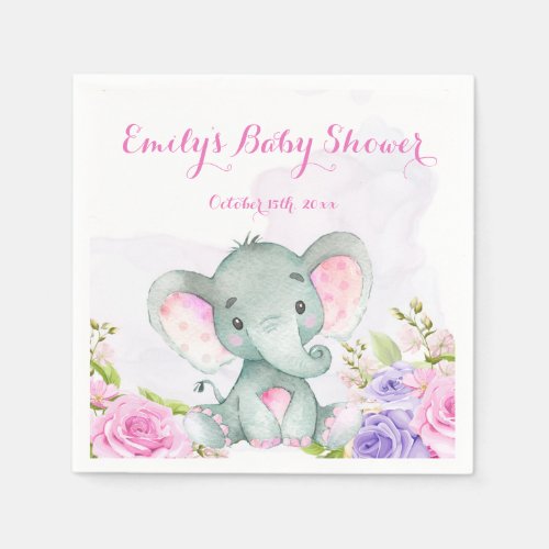 Watercolor elephant baby shower napkin