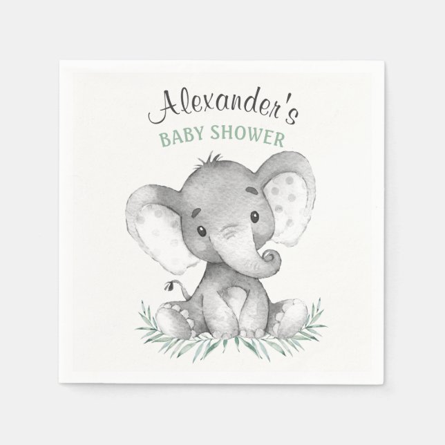 Watercolor Elephant Baby Shower Napkins (Front)