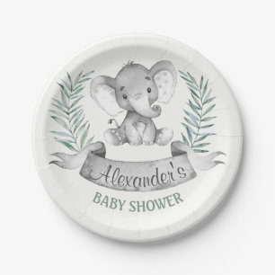 Watercolor Elephant Baby Shower Paper Plates