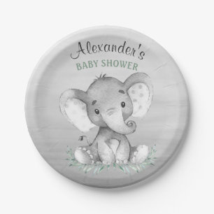 Watercolor Elephant Baby Shower Paper Plates