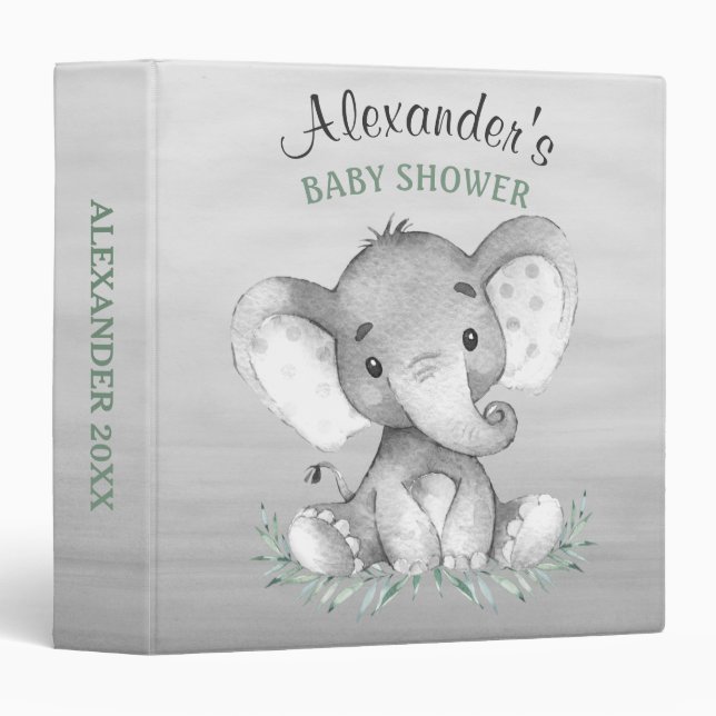 Watercolor Elephant Baby Shower Photo Album Binder (Front/Spine)