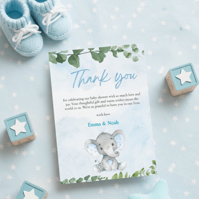 Watercolor Elephant Baby Shower Thank You Card (Creator Uploaded)