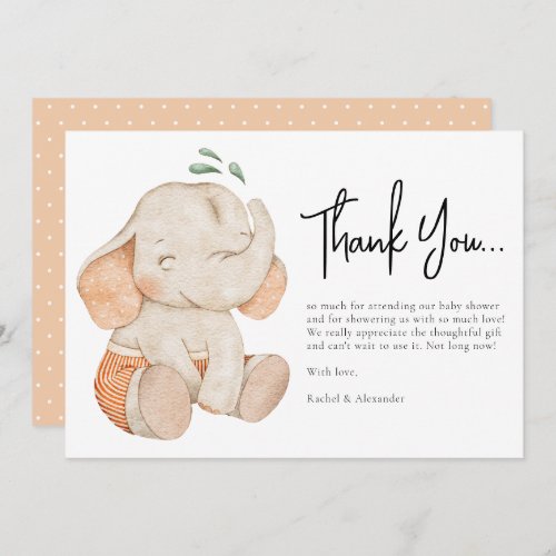 Watercolor Elephant Baby Shower Thank You Card