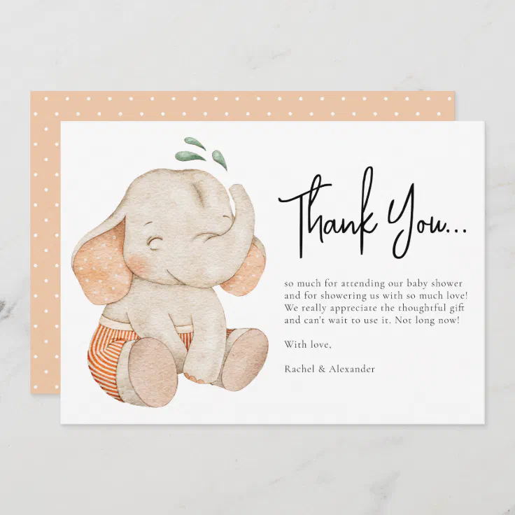 Watercolor Elephant Baby Shower Thank You Card | Zazzle