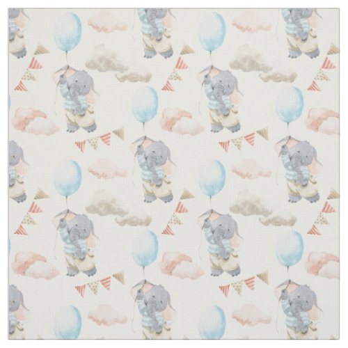 Watercolor  Elephant Balloon Nursery Child Print   Fabric