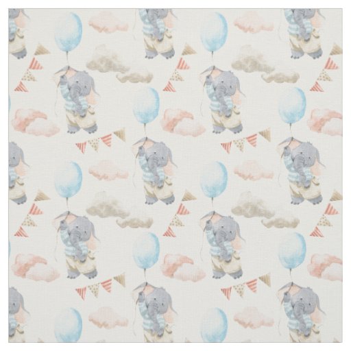 Watercolor  Elephant Balloon Nursery Child Print   Fabric