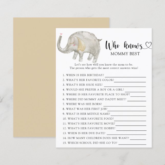 Watercolor Elephant Balloon - Who knows mommy best (Front/Back)