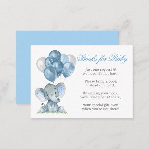 Watercolor Elephant Balloons Blue Books For Baby Enclosure Card