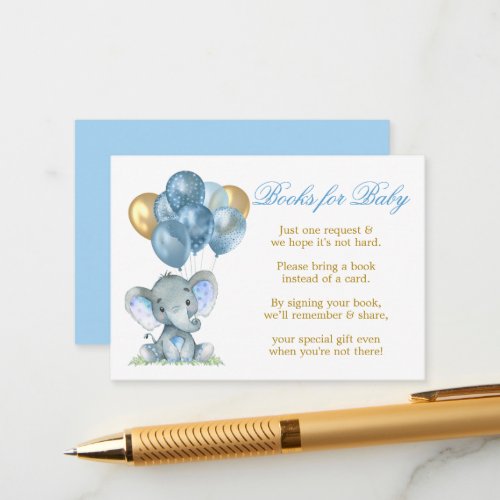 Watercolor Elephant Balloons Books for Baby Blue Enclosure Card