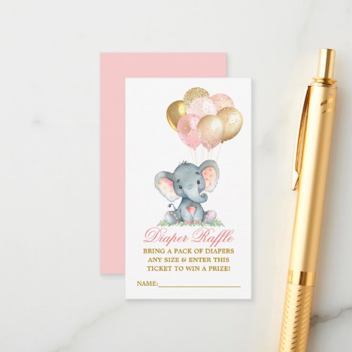 Watercolor Elephant Balloons Pink Diaper Raffle Enclosure Card