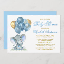 Watercolor Elephant Balloons Shower Blue Gold