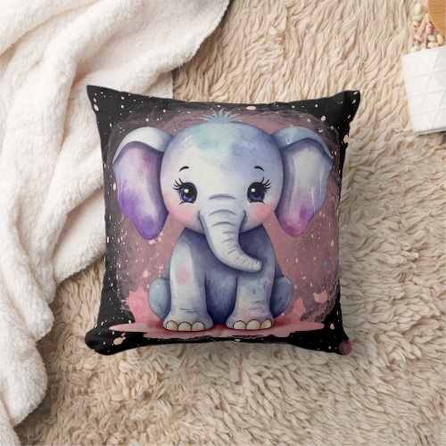 Watercolor Elephant Big Print Throw Pillow