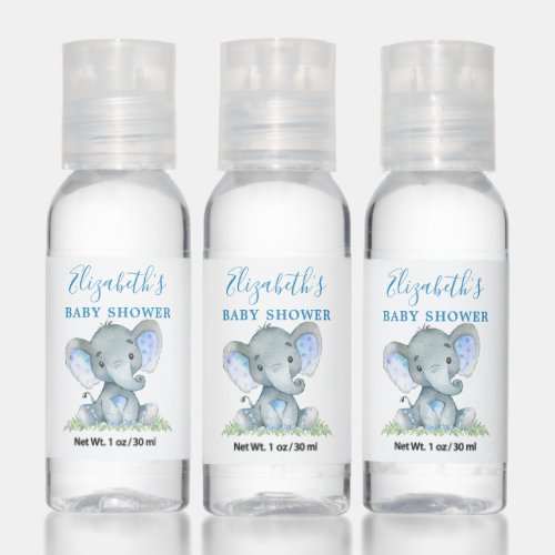 Watercolor Elephant Blue Baby Shower Hand Sanitizer