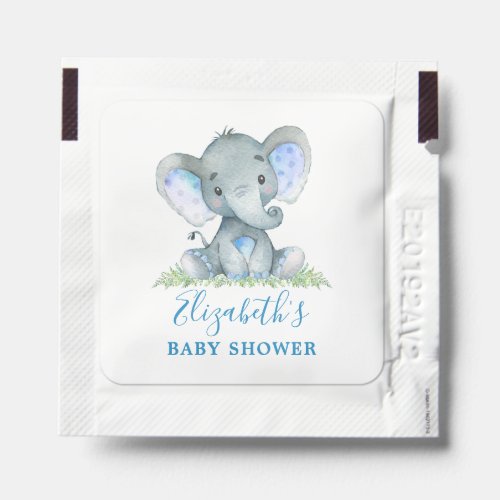 Watercolor Elephant Blue Baby Shower Hand Sanitizer Packet