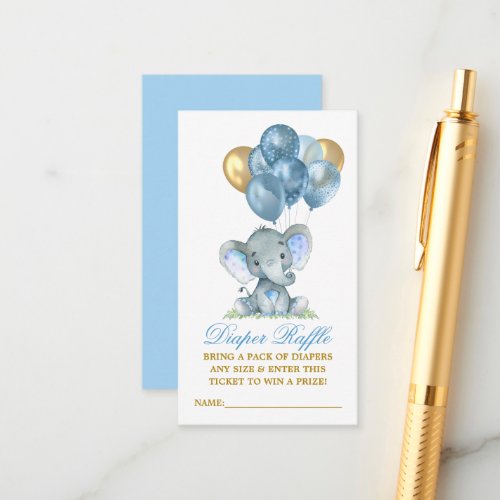 Watercolor Elephant Blue Balloons Diaper Raffle Enclosure Card