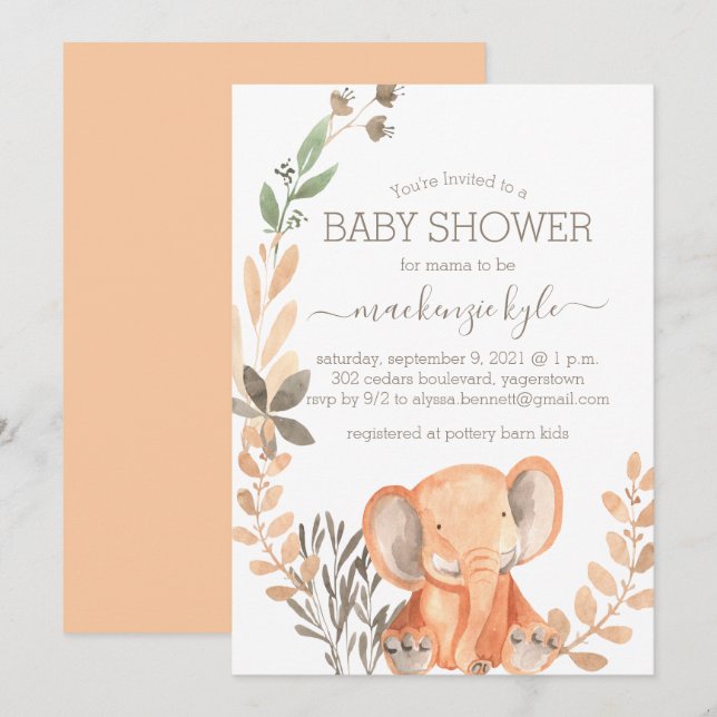 Watercolor Elephant Boho Safari Baby Shower (Front/Back)