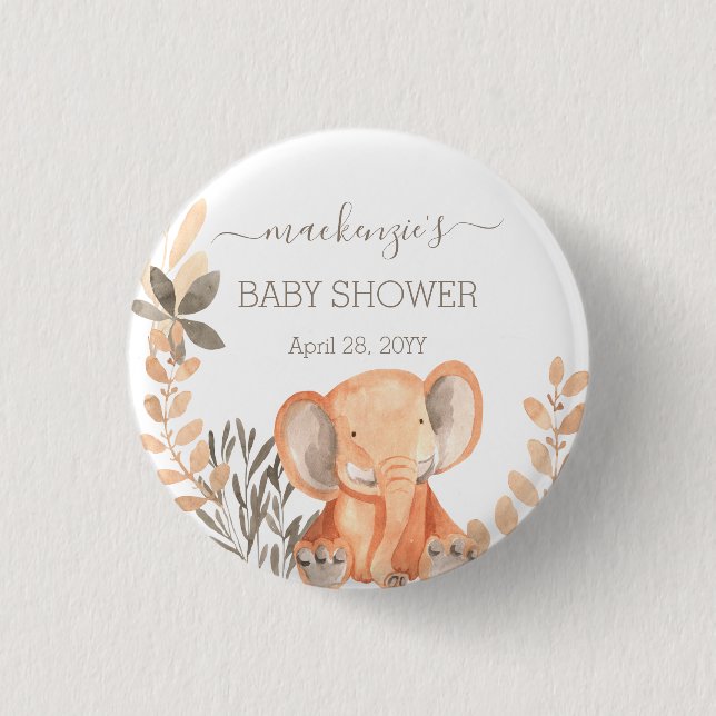 Watercolor Elephant Boho Safari  Button (Front)