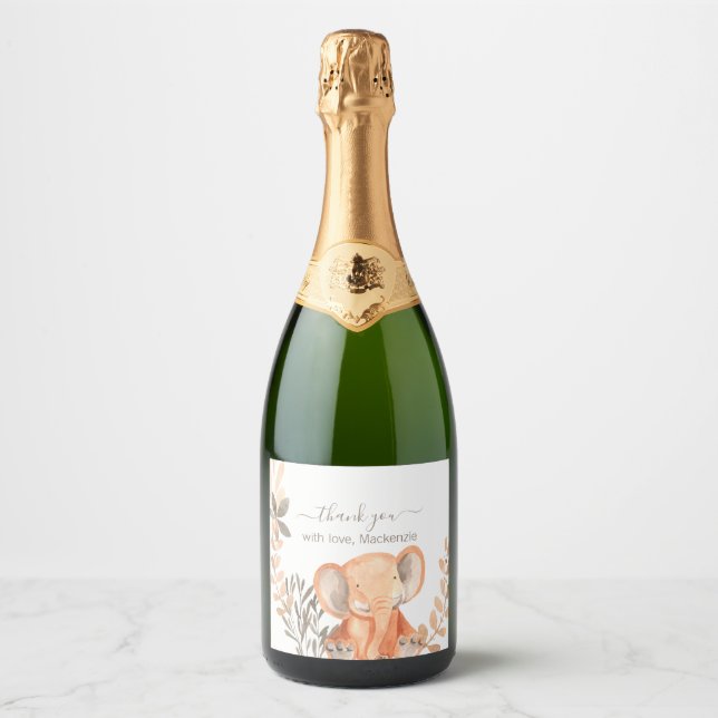 Watercolor Elephant Boho Safari   Sparkling Wine Label (Front)