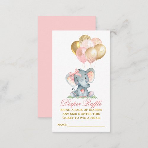 Watercolor Elephant Bow Balloons Diaper Raffle Enclosure Card