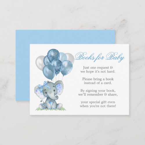 Watercolor Elephant Bow Books for Baby Balloons Enclosure Card