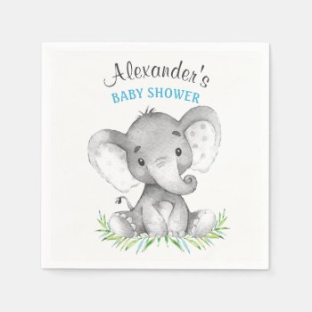 Watercolor Elephant Boy Baby Shower Paper Napkins by SpecialOccasionCards at Zazzle