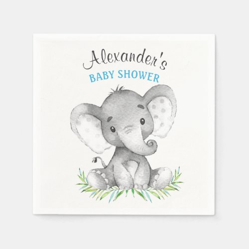 Watercolor Elephant Boy Baby Shower Paper Napkins