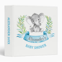 Watercolor Elephant Boy Baby Shower Photo Album Binder