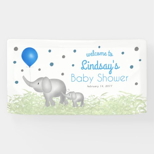 Watercolor Elephant Boy Baby Shower Welcome Banner